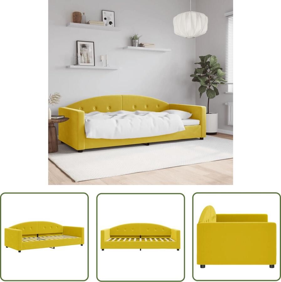 The Living Store Slaapbank 2-in-1 Fluweel Geel 222 x 100 x 75 Comfortabel en Stabiel Slaapbank Sofa Bed Tweepersoonsbed Fluweelsofa Gele Sofa