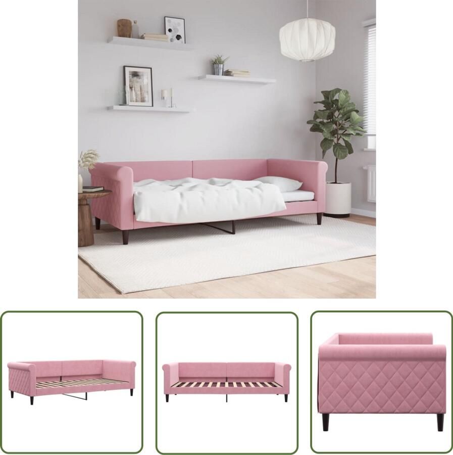 The Living Store Slaapbank 90x200 cm fluweel roze Slaapbank Daybed Tweepersoonsbed Rozerode Meubels Lounge Sofa