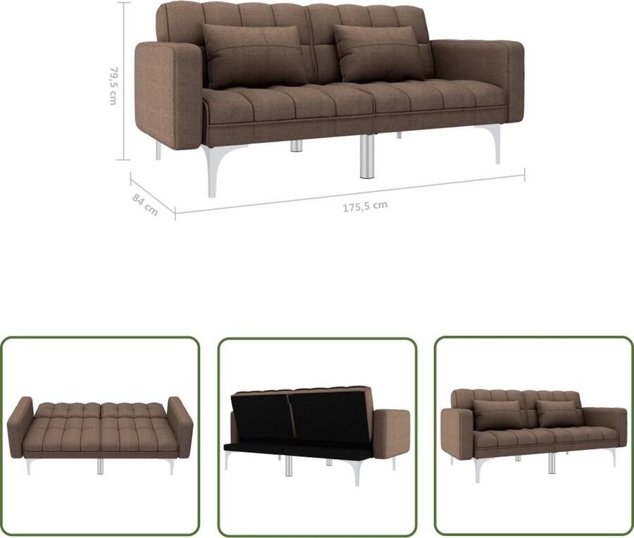 The Living Store Slaapbank Bruin Houten Frame 175.5 x 98 x 57.5 cm Verstelbare Rugleuning Inclusief 2 Kussens - Foto 2