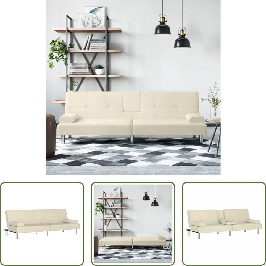 The Living Store Slaapbank Crème Kunstleer 200x89x70cm Verstelbare rugleuning Slaapbank Sofa Bed Lounge Bank Creme Kleur Kunstleder - Foto 2