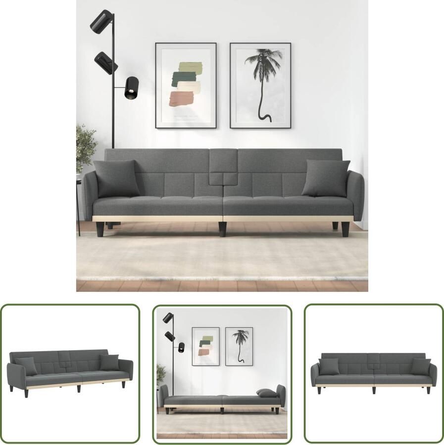 The Living Store Slaapbank Dark Grey 220x89x70cm Adjustable Backrest Foldable Tea Table Sturdy Frame USB Port 2 Cushions - Foto 2