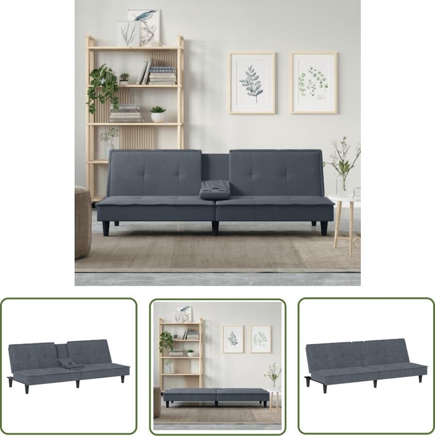 The Living Store Slaapbank Donkergrijs Fluweel 200x89x70cm Verstelbare Rugleuning Inklapbare Theetafel USB-aansluiting Draagvermogen 110kg Slaapbank Donkere Kleuren Fluweel Sofa Lounge Meubilair Tweepersoons Bank - Foto 2
