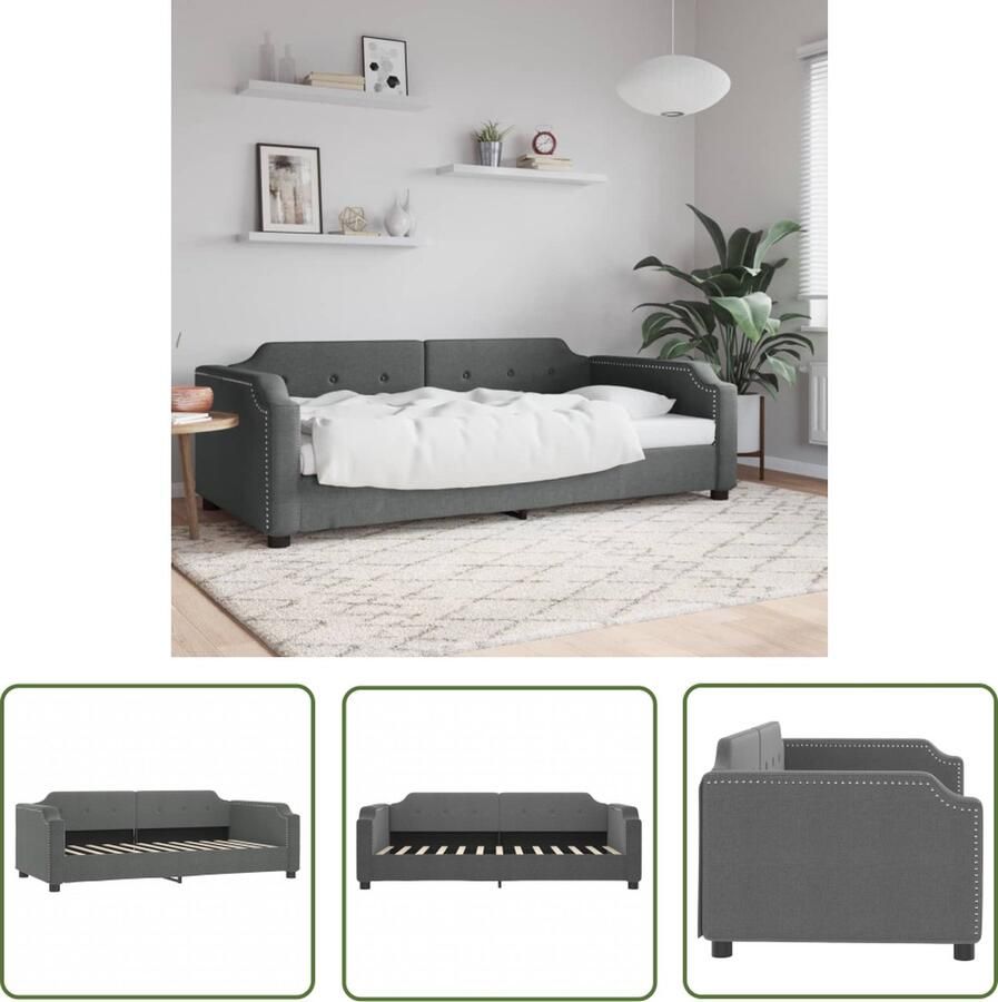 The Living Store Slaapbank Donkergrijs Stof 223x90x66.5 cm Comfortabel en modern Slaapbank Donkere Grijze Bank Comfortabele Bank Multifunctionele Meubels Daybed