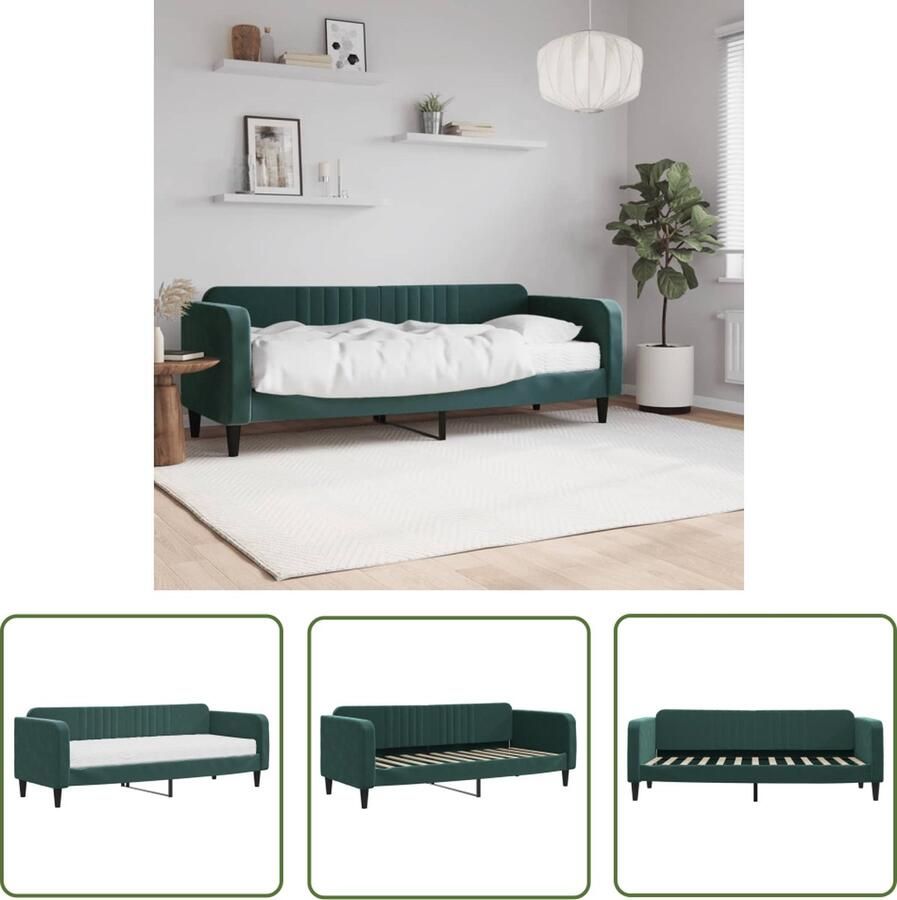 VidaXL The Living Store Slaapbank Donkergroen Fluweel 223x90x75cm Schuimmatras Houten Frame
