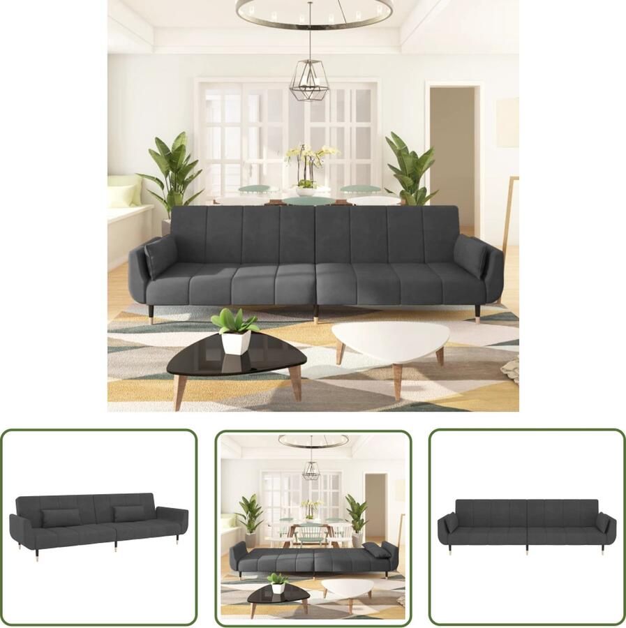 The Living Store Slaapbank Fluweel Donkergrijs 220x84.5x69cm Verstelbare rugleuning Slaapbank Donker Grijs Sofa Tweezitter Velvet Bank Converteerbare Bank - Foto 2