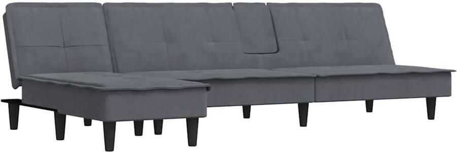 The Living Store Slaapbank fluweel donkergrijs L-vormig 255x140x70cm inklapbare theetafel Slaapbank L-vormig Sofa Fluweel Sofa Grijs Sofa Hoekbank - Foto 2