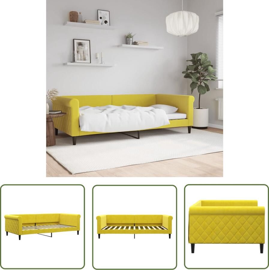 The Living Store Slaapbank Fluweel Geel 229 x 110 x 68 cm Multiplex Metaal