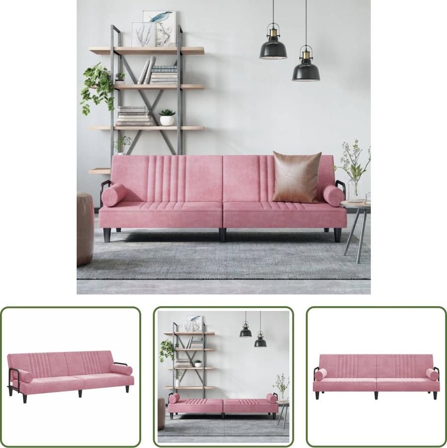 The Living Store Slaapbank Fluweel Verstelbare rugleuning Comfortabel Rolkussens Stevig frame Roze 205x89x70cm Slaapbank Fluweel Sofa Roze Bank 3 Persoons Bank Lounge Bank - Foto 2