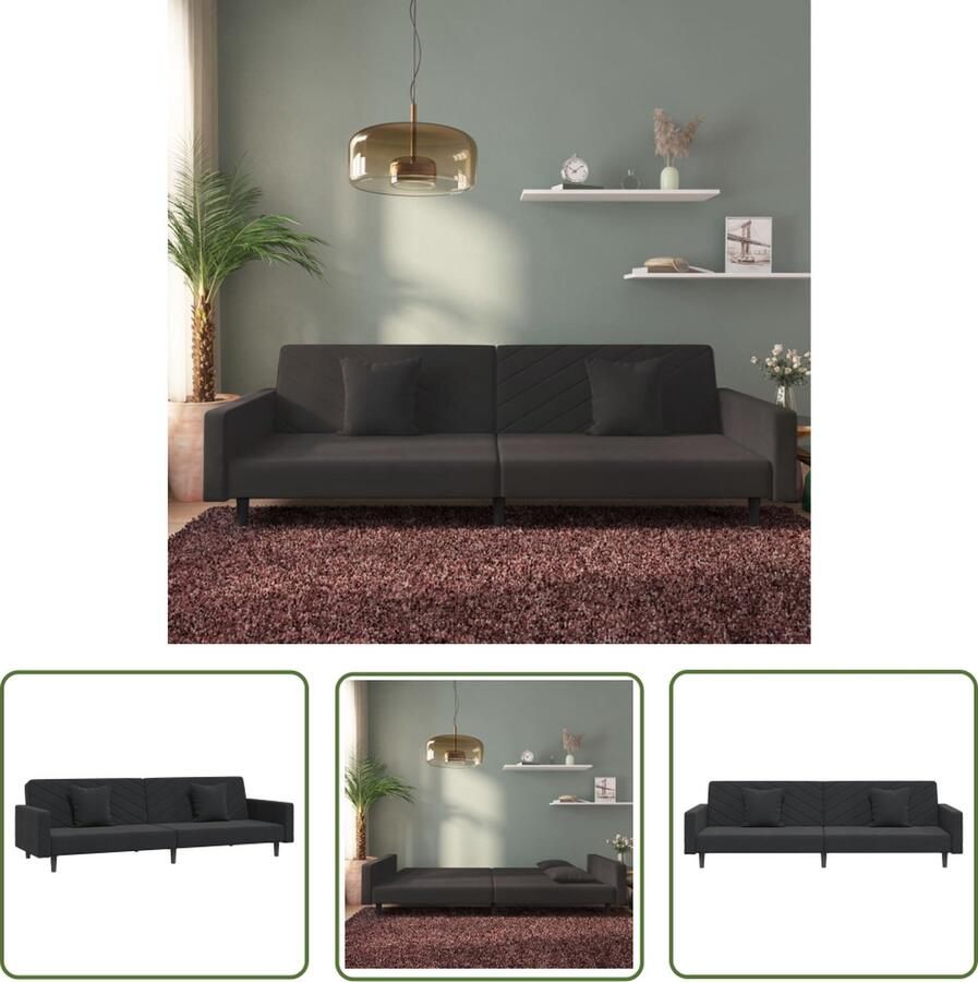 The Living Store Slaapbank Fluweel Zwart 220 x 84.5 x 69 cm Multifunctioneel conglomeren - Foto 2