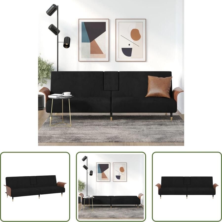 The Living Store Slaapbank Fluwelen Bank 224x89x70 cm met Verstelbare Rugleuning en Inklapbare Theetafel - Foto 2