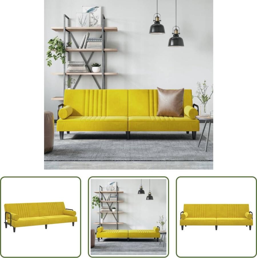 The Living Store Slaapbank Fluwelen Bank Geel Verstelbare Rugleuning Comfortabele Zitervaring Praktische Rolkussens Stevig en Stabiel Frame Handleiding Inbegrepen Afmetingen- 205x89x70 cm Draagvermogen 110 kg Inclusief 2 Kussens - Foto 2