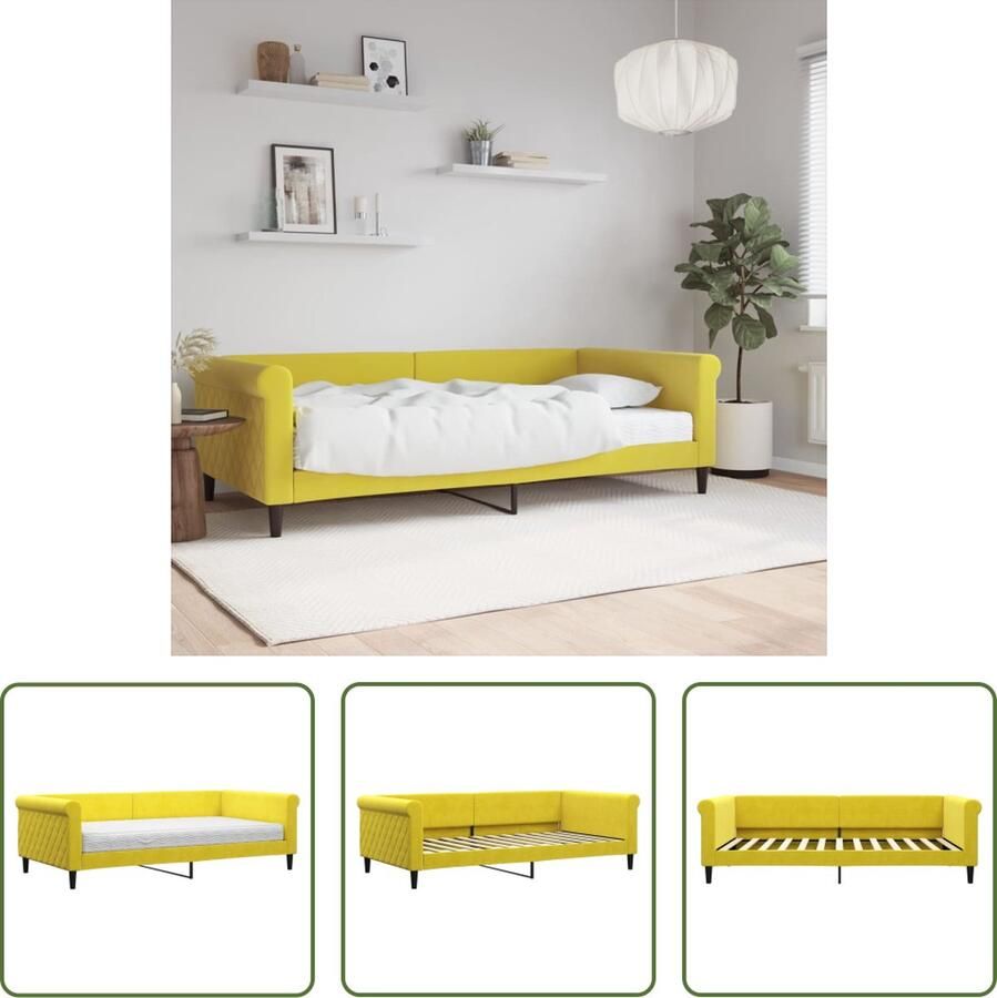 The Living Store Slaapbank Geel Fluweel 229x110x68cm 2-in-1 Bank Bed