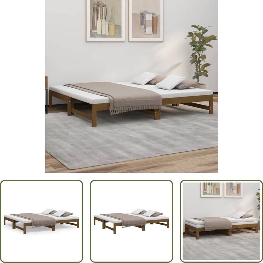 The Living Store Slaapbank uitschuifbaar grenenhout honingbruin 2x(75x190) cm Slaapbank Slaapbanken Bedbank Bed Bank Slaap Bank Houten Bedbank Houten Slaapbank Logeerbed Ligbed Bed Bedbanken Bed Banken