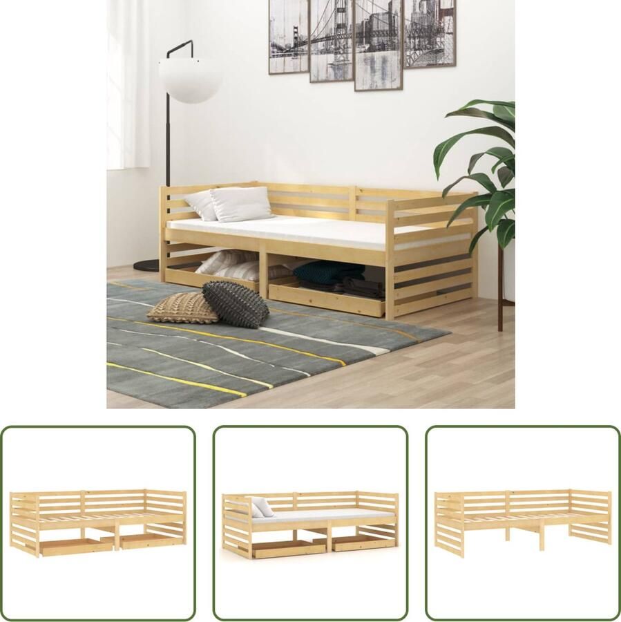 The Living Store Slaapbank met lades massief grenenhout 90x200 cm Bedbank Bedbanken Bed Bank Bed Banken Slaapbank Slaapbanken Slaap Bank Slaap Banken Houten Bedbank Houten Bedbanken Houten Slaapbank