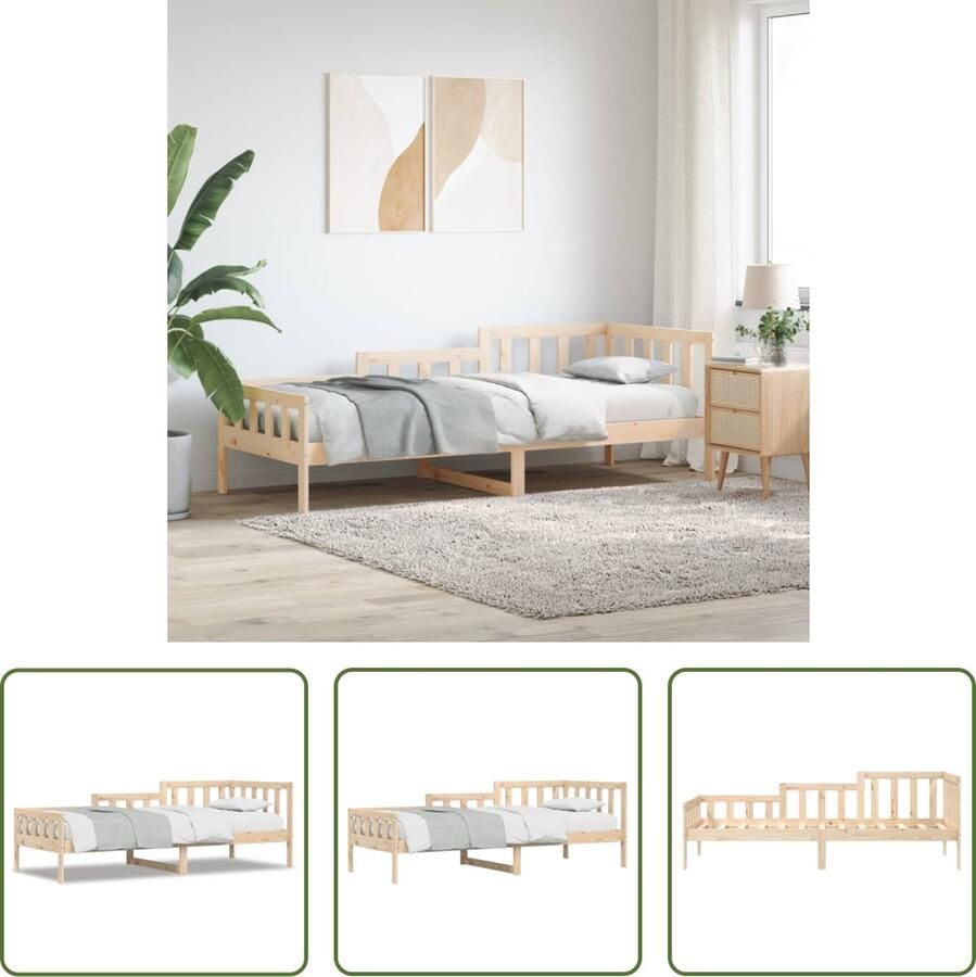 The Living Store Slaapbank Grenenhout 203.5 x 88 x 68.5 cm 3-zijdig bedhek Gelat ontwerp Extra opbergruimte Slaapbank Grenenhouten Bed Daybed Guest Bed Compact Bed