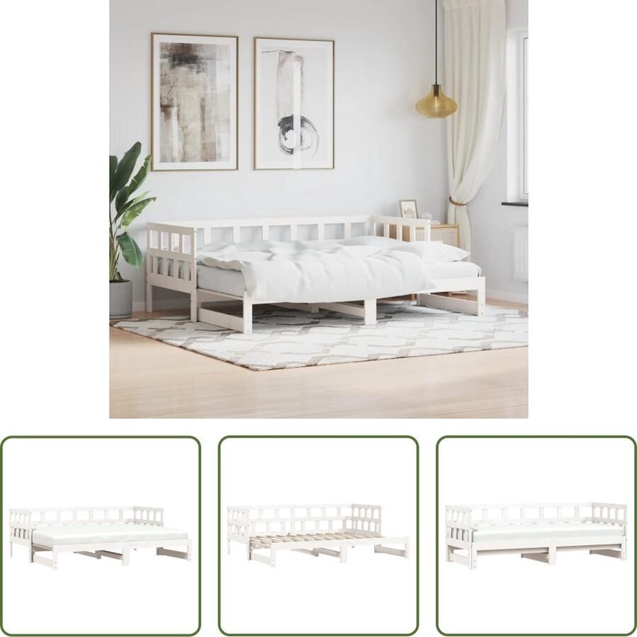 The Living Store Slaapbank Grenenhout 203.5 x 96 x 68.5 cm 2-in-1 Wit