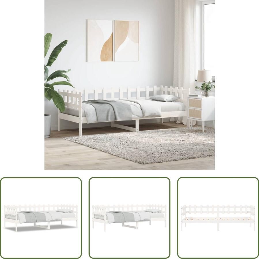 The Living Store Slaapbank Grenenhout 203.5 x 98 x 68.5 cm 3-zijdig bedhek Slaapbank Grenenhout Meubels Witte Slaapbanken Logeerbed Multifunctionele Bank