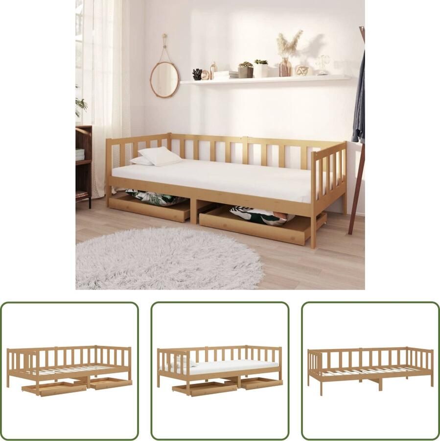The Living Store Slaapbank met lades massief grenenhout honingbruin 90x200 cm Bedbank Bedbanken Bed Bank Bed Banken Slaapbank Slaapbanken Slaap Bank Slaap Banken Houten Bedbank Houten Bedbanken Houten Slaapbank