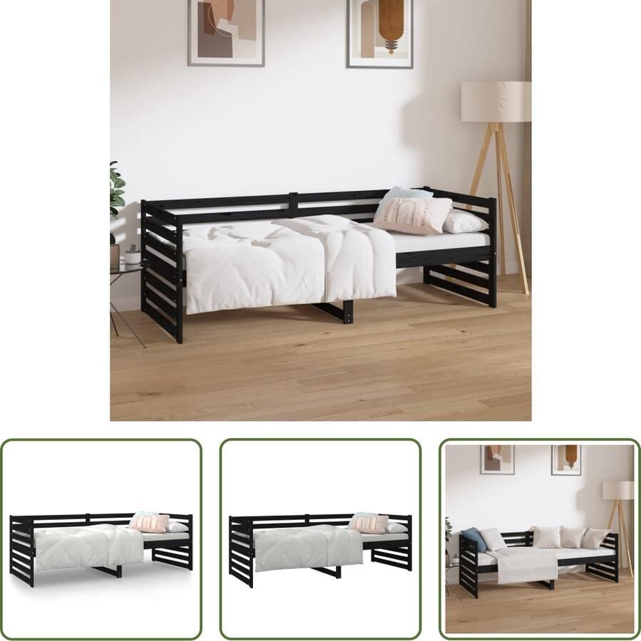 The Living Store Slaapbank 80x200 cm massief grenenhout zwart Slaapbank Slaapbanken Bedbank Bed Bedframe Houten Bedframe Bedbodem Logeerbed Slaapmeubel Ledikant Bedbanken - Foto 3