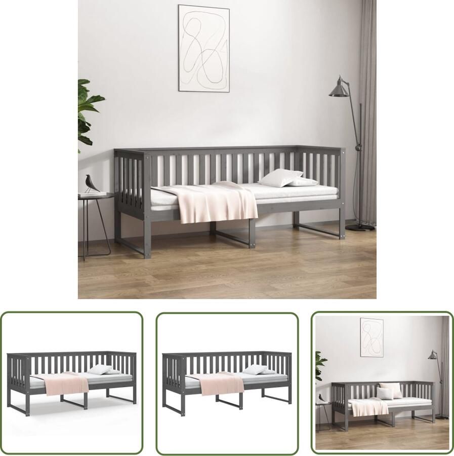 The Living Store Slaapbank 75x190 cm massief grenenhout grijs Slaapbank Slaapbanken Bedbank Bed Bedframe Houten Bedframe Bedbodem Logeerbed Slaapmeubel Ledikant Bedbanken