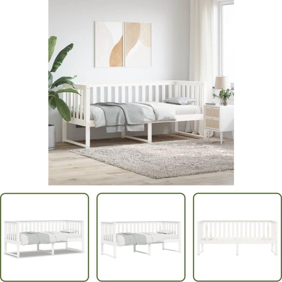 The Living Store Slaapbank Grenenhout Logeerbed 3-zijdig bedhek Gelat ontwerp Wit 207.5 x 86 x 89.5 cm (LxBxH) 80 x 200 cm matras Slaapbank Logeerbed Grenenhouten Bed Wit Bed Compact Bed