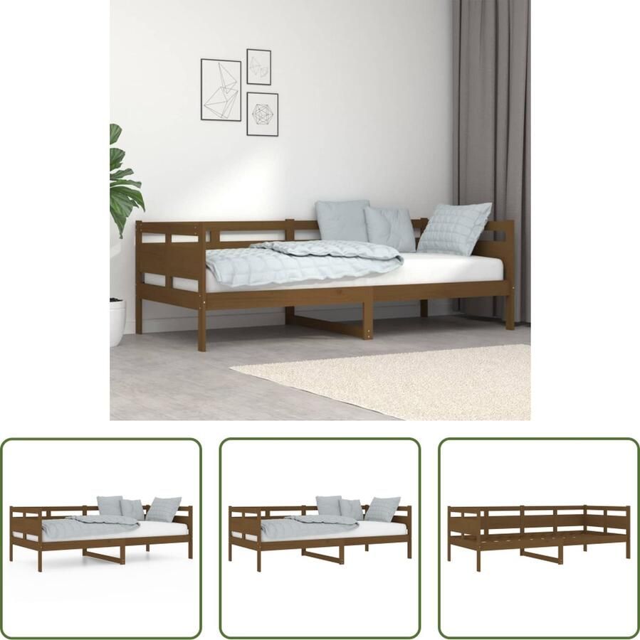 The Living Store Slaapbank massief grenenhout honingbruin 90x200 cm Slaapbank Slaapbanken Bedbank Bed Bedframe Houten Bedframe Bedbodem Slaapmeubel Ledikant Bedbanken Bedden - Foto 2