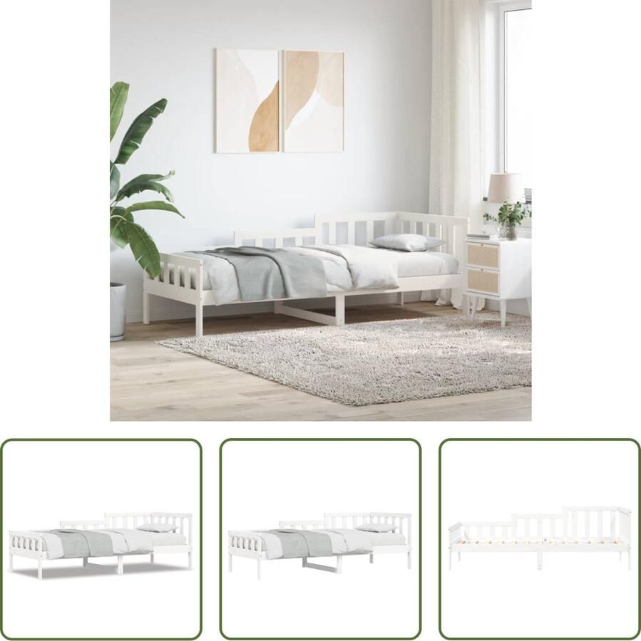 The Living Store Slaapbank Grenenhout Logeerbed met 3-zijdig bedhek Gelat ontwerp Veelzijdig en met extra opbergruimte Wit 203.5 x 98 x 68.5 cm (L x B x H) Geschikte matras 90 x 200 cm Montage vereist