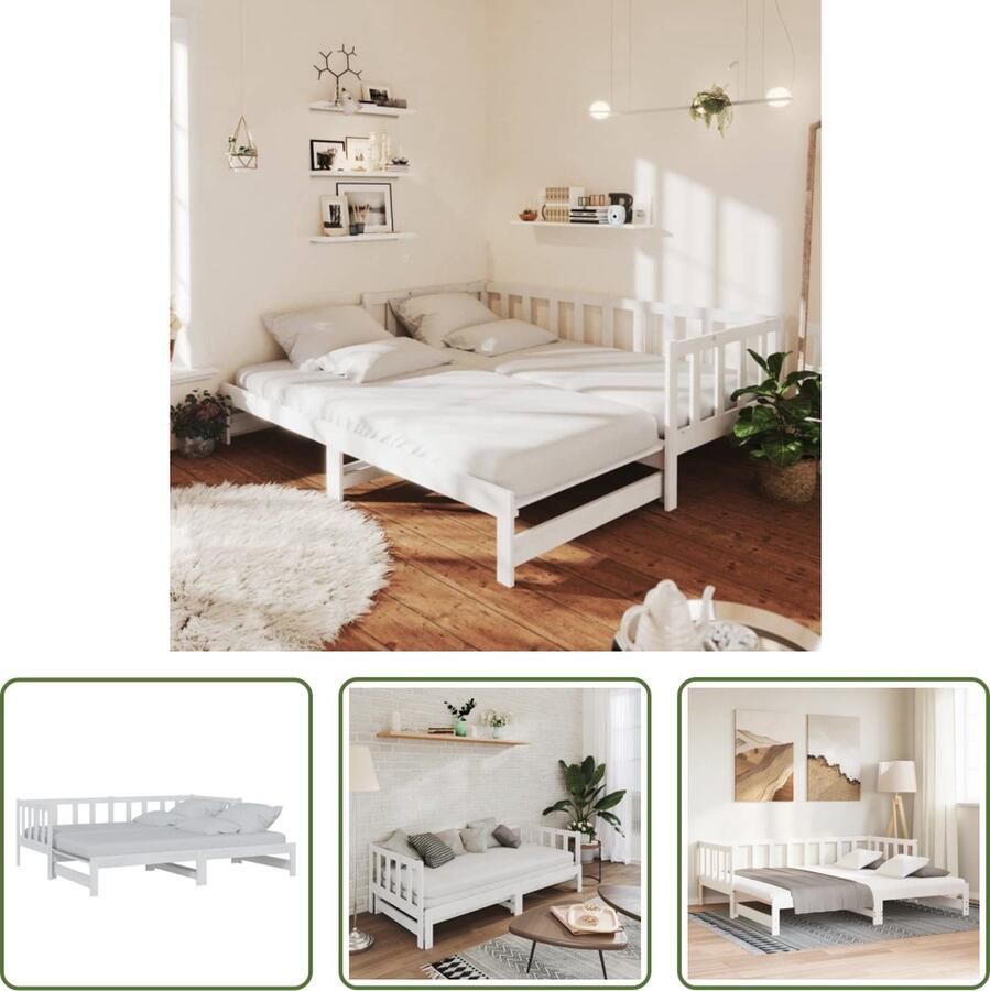 The Living Store Slaapbank uitschuifbaar massief grenenhout wit 2x(90x200) cm Slaapbank Sofa Bed Grenenhout Meubels Multifunctionele Bank Logeerbed