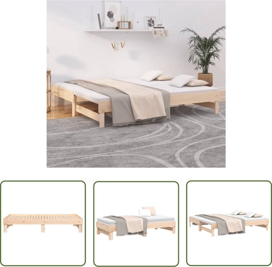 The Living Store Slaapbank Grenenhout Uitschuifbaar Gelat ontwerp Eenvoudig gebruik 192.5 x 149 x 33.5 cm Matras 75 x 190 cm 2 matrassen vereist Slaapbank Logeerbed Grenenhout Meubels Multifunctioneel Meubilair Bankslaapzaak - Foto 2