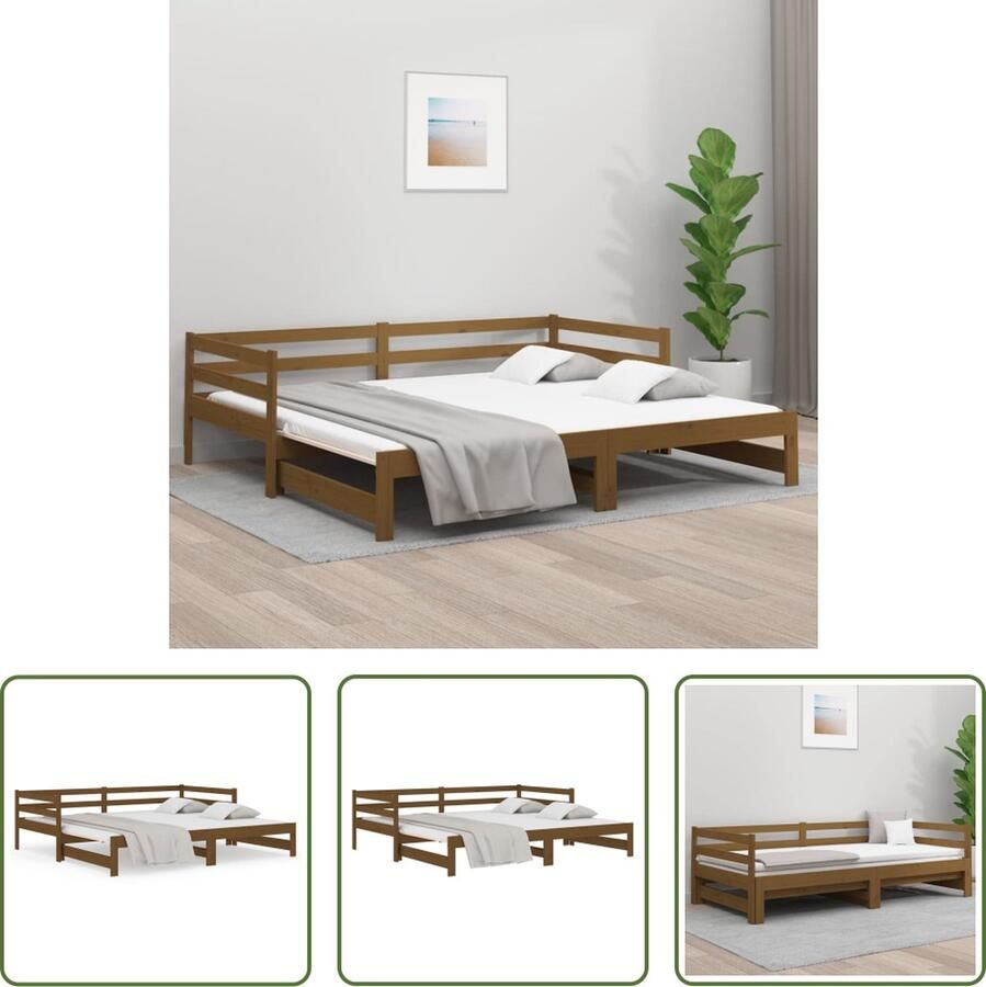The Living Store Slaapbank uitschuifbaar 2x(80x200) cm grenenhout honingbruin Slaapbank Slaapbanken Bedbank Bed Bank Slaap Bank Houten Bedbank Houten Slaapbank Logeerbed Ligbed Bed Bedbanken Bed Banken - Foto 2