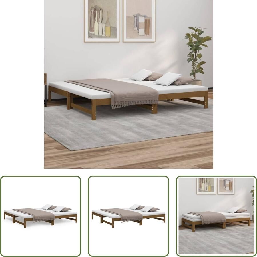 The Living Store Slaapbank uitschuifbaar grenenhout honingbruin 2x(100x200) cm Slaapbank Slaapbanken Bedbank Bed Bank Slaap Bank Houten Bedbank Houten Slaapbank Logeerbed Ligbed Bed Bedbanken Bed Banken - Foto 2