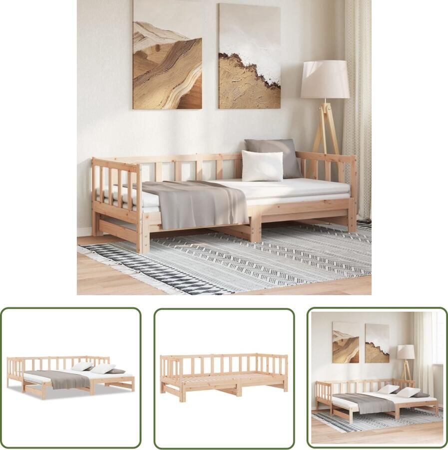 The Living Store Slaapbank Grenenhout Uitschuifbaar Massief 193.5 x 181 x 66 cm Geschikt voor 90x190 cm matras 2 stuks vereist