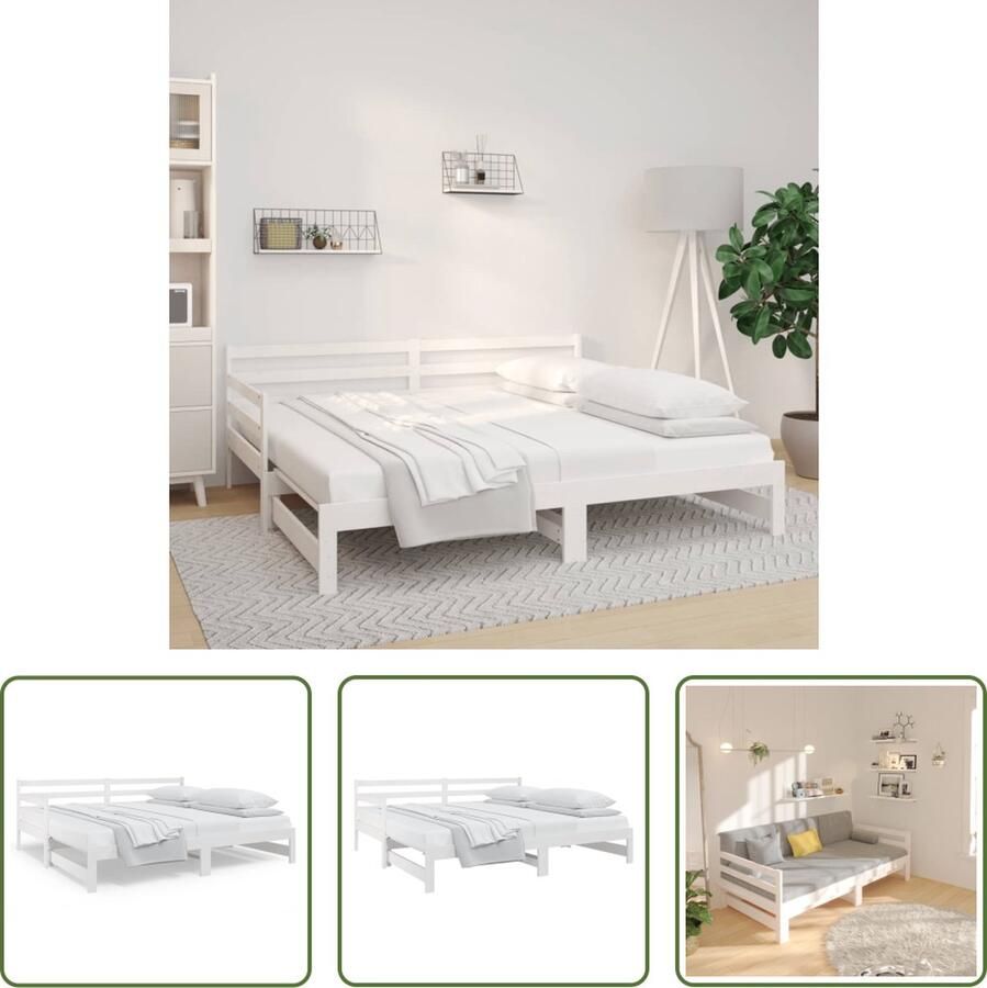 The Living Store Slaapbank uitschuifbaar massief grenenhout wit 2x(90x190) cm Slaapbank Slaapbanken Bedbank Bed Bank Slaap Bank Houten Bedbank Houten Slaapbank Logeerbed Ligbed Bed Bedbanken Bed Banken - Foto 2
