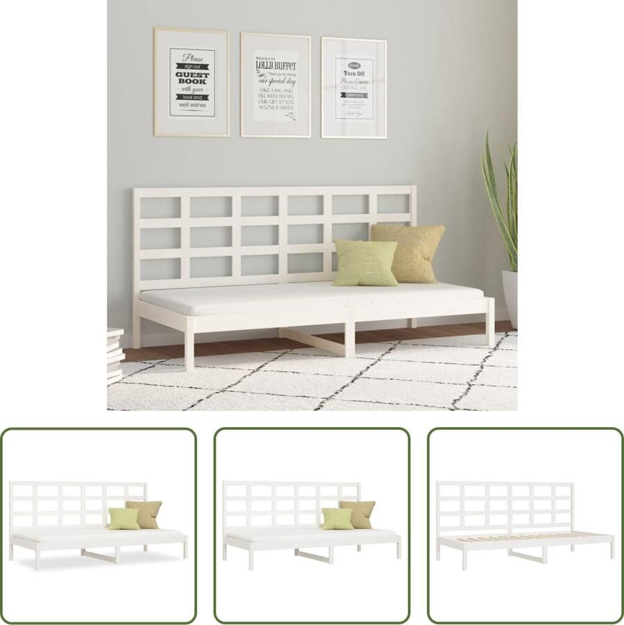 The Living Store Slaapbank Massief Grenenhout Logeerbed Lattenbodem Comfortabele ondersteuning Veelzijdig Extra opbergruimte Wit 205.5 x 96 x 100 cm Geschikte matras 90 x 200 cm