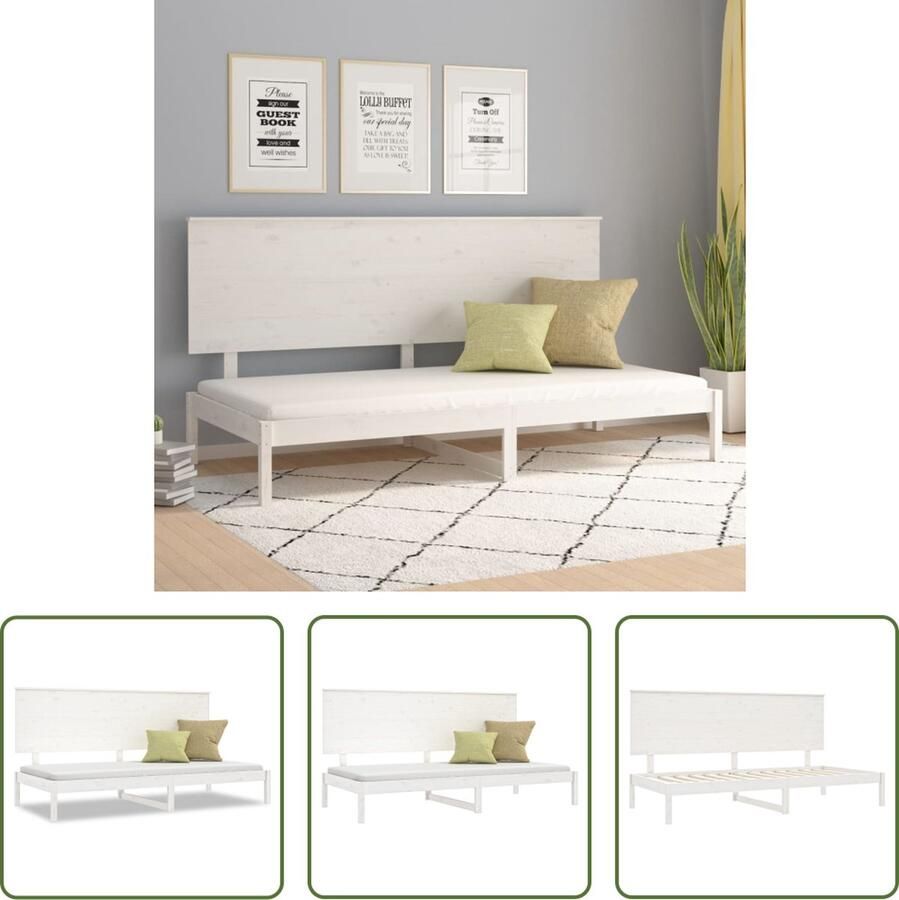 The Living Store Slaapbank Grenenhout Wit 205.5 x 96 x 103.5 cm Rustiek uitziend met lattenbodem Veelzijdig gebruik Extra opbergruimte Slaapbank Grenenhout Meubels Witte Meubels Logeerbed Opbergmeubel - Foto 2