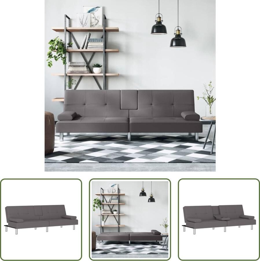 The Living Store Slaapbank Grijs Comfortabele zitervaring Verstelbare rugleuning Praktisch ontwerp Duurzaam kunstleer Metalen voetjes 200x89x70cm Slaapbank Grijze Sofa Lounge Bank Multifunctionele Bank Design Bank