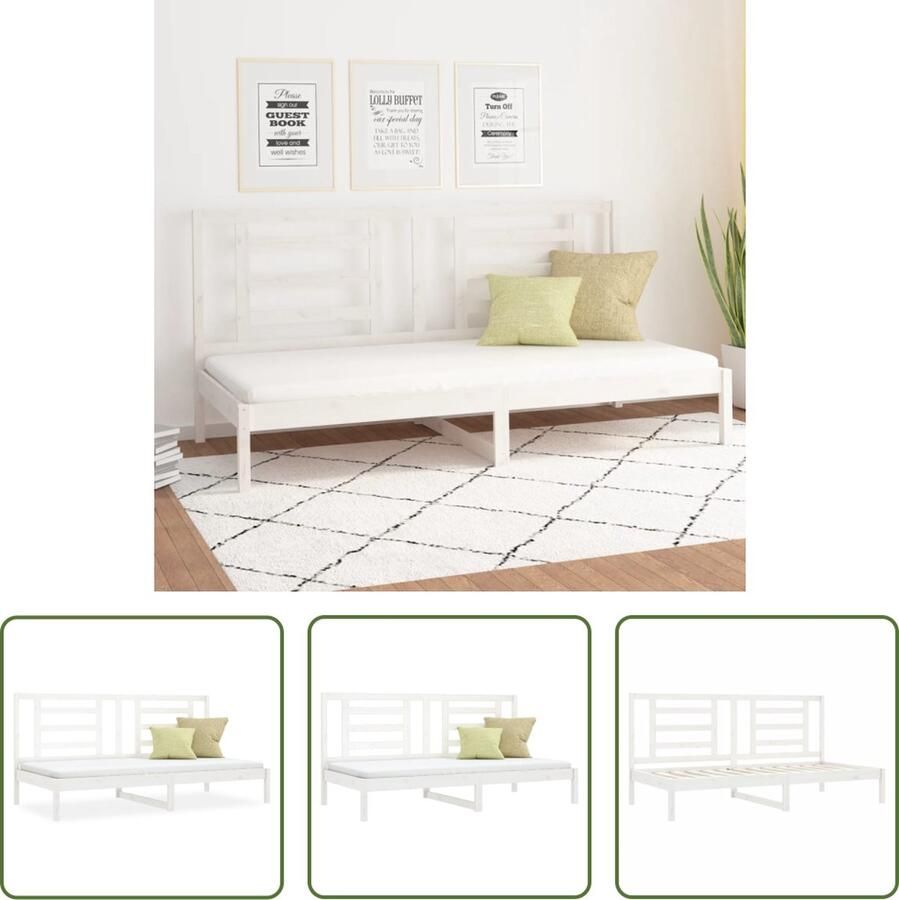 The Living Store Slaapbank 90x200 cm massief grenenhout wit Slaapbank Slaapbanken Bedbank Bed Bedframe Houten Bedframe Bedbodem Logeerbed Slaapmeubel Ledikant Bedbanken - Foto 2