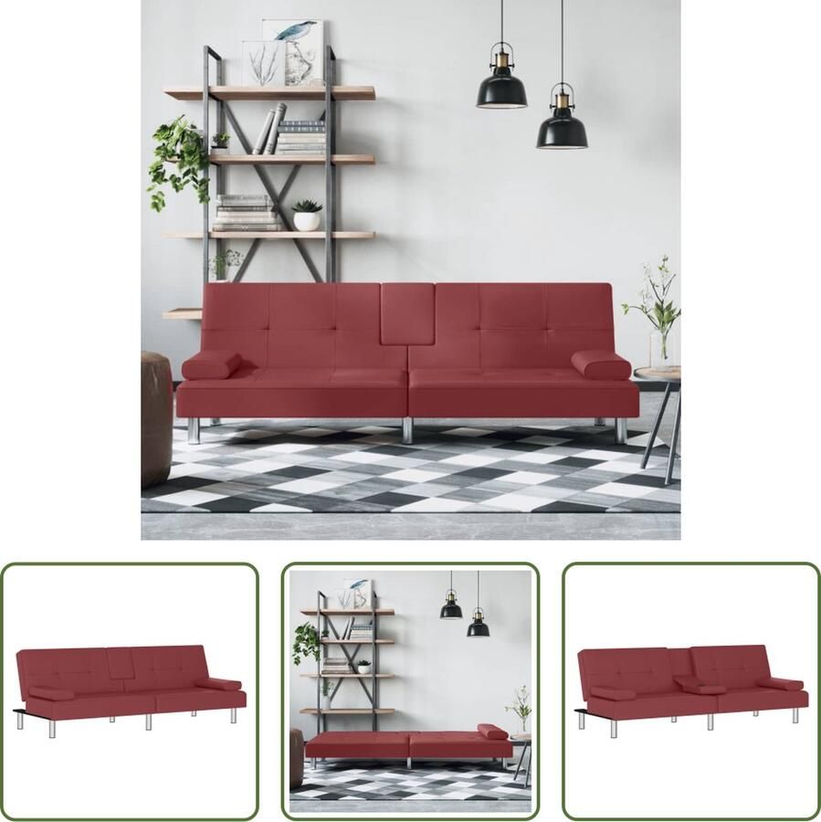 The Living Store Slaapbank Kunstleer Verstelbare rugleuning Comfortabele zit Inklapbare theetafel USB-aansluiting Metalen voetjes Wijnrood 200 x 89 x 70 cm Slaapbank Kanapé Bed Lounge Sofa Design Bank Rood Meubilair - Foto 2