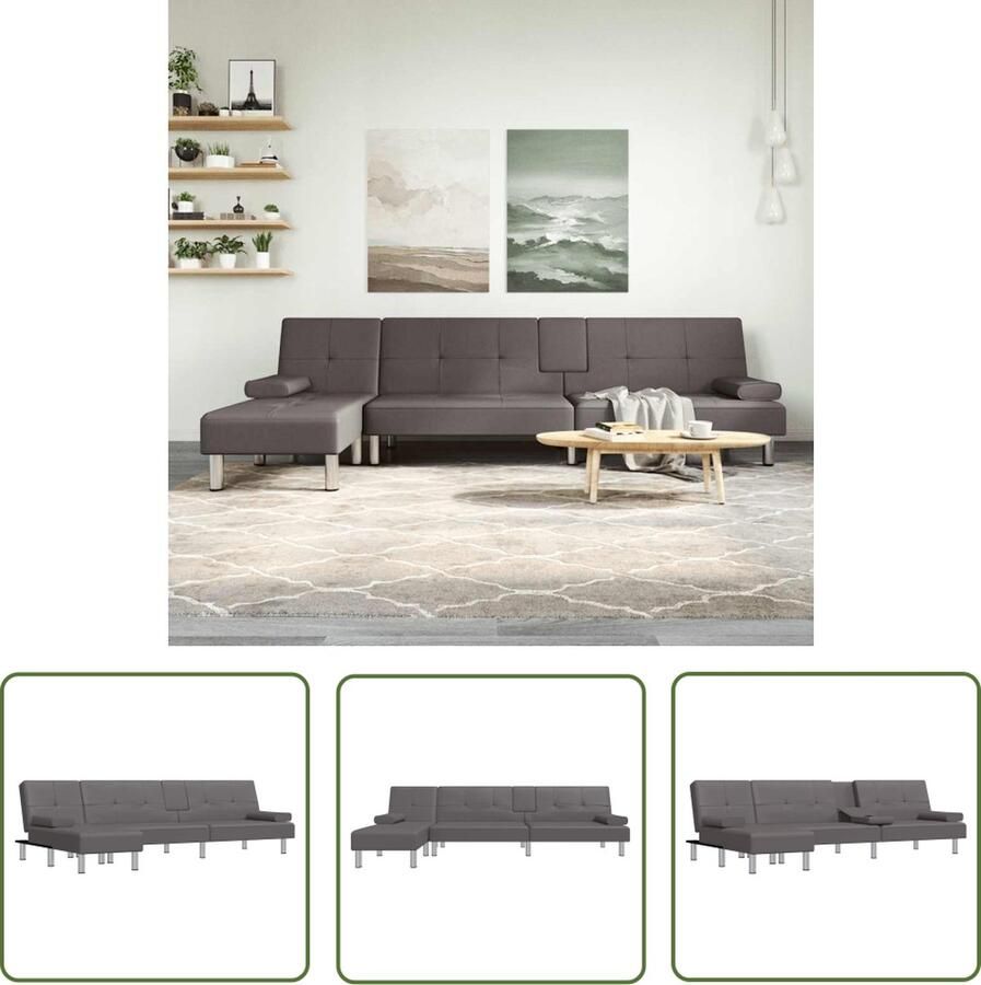 The Living Store Slaapbank Gary L-vormige Kunstleer 255 x 140 x 70 cm Grijs Slaapbank Hoekbank Sofa Bed Lounge Set Meubels