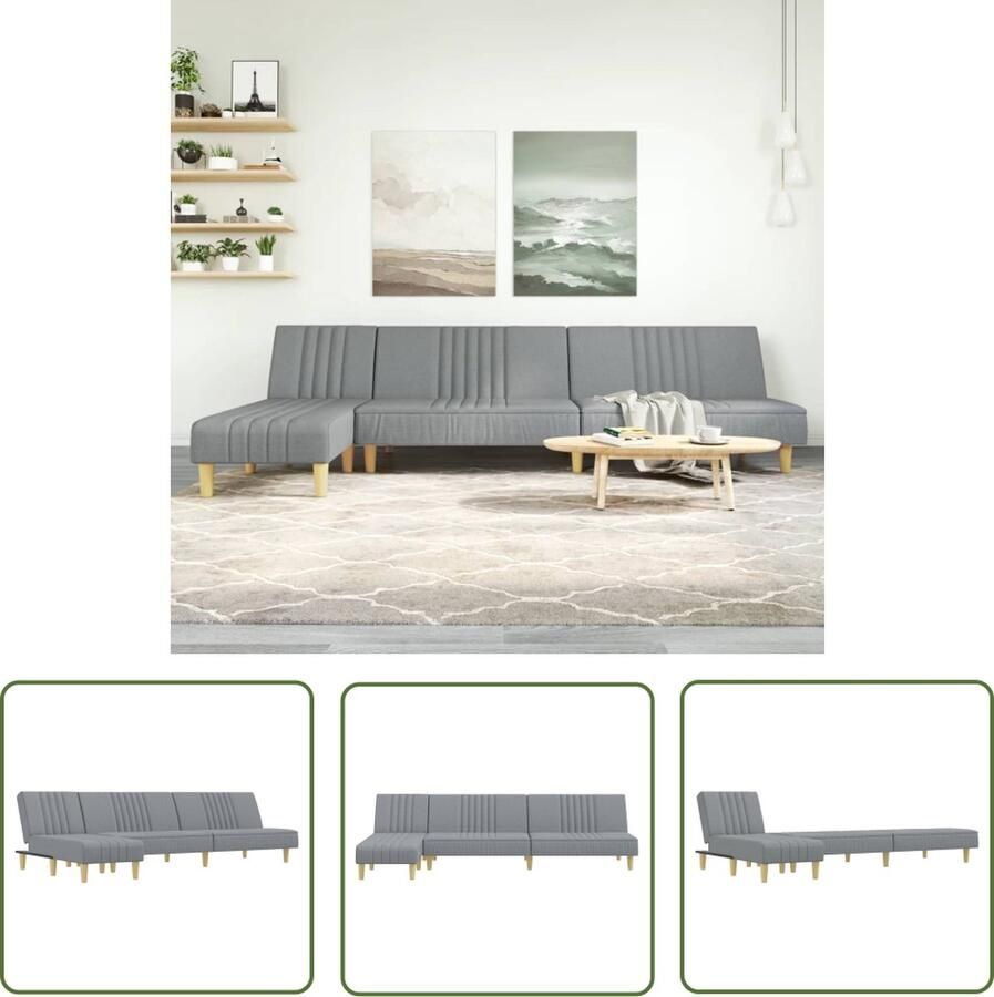 The Living Store Slaapbank L-Vorm Lichtgrijs 255 x 140 x 70 cm (B x D x H) Multifunctioneel Slaapbank Sofa Bed L-vormig Sofa Grijs Sofa Stoffen Sofa - Foto 2