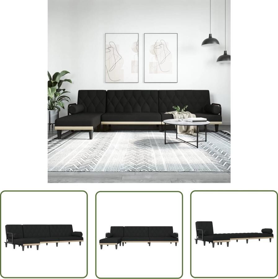 The Living Store Slaapbank L-vormig zwart 260x140 cm multifunctioneel en duurzaam verstelbare posities comfortabele zitervaring inclusief chaise longue montageset inbegrepen