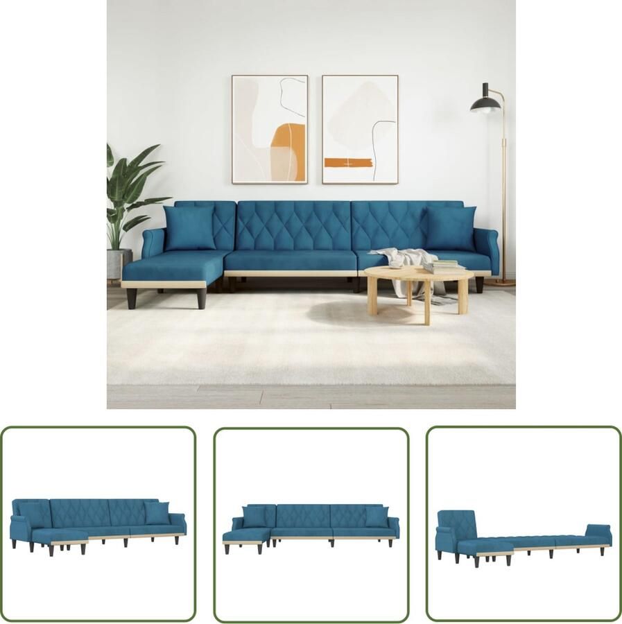 The Living Store Slaapbank Velvet Blauw L-vormig Multifunctioneel 271 x 140 x 70 cm Slaapbank Multifunctionele Bank Velvet Bank Blauwe Bank Hoekbank - Foto 2