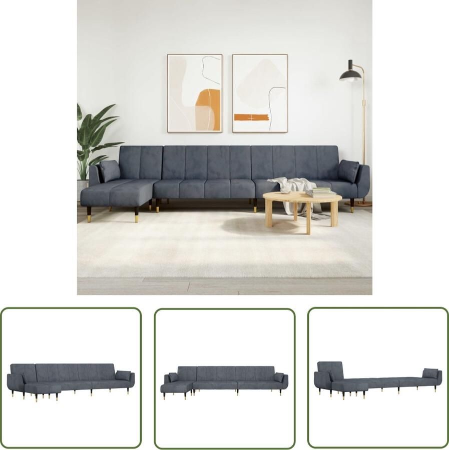 The Living Store Slaapbank Serenity L-vormig Donkergrijs 275 x 140 x 70 cm Slaapbank Hoekbank Lounge Sofa Comfortabele Bank Velvet Bank