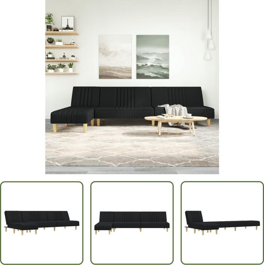 The Living Store Slaapbank L-vormige zwart 255 x 140 x 70 cm multifunctioneel Slaapbank L-vormig Sofa Hoekbank Tweepersoonsbank Meubel - Foto 2