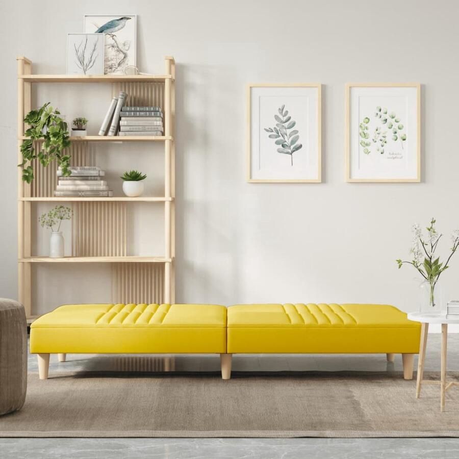 The Living Store Slaapbank Lichtgeel Stof Verstelbare rugleuning Comfortabele zitervaring Stevig frame 200 x 89 x 70 cm Slaapbank Sofa Bed Tweepersoonsbed Comfortabele Zitzitting Stoffen Bank