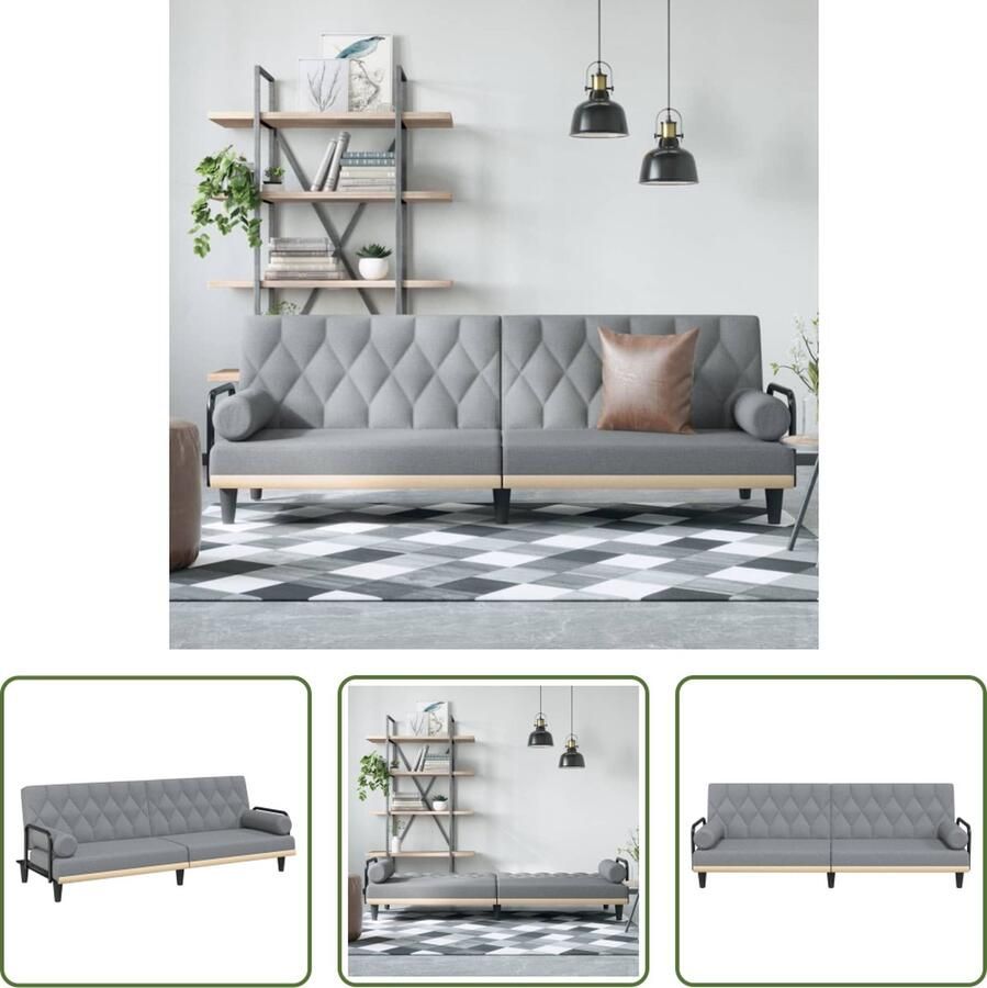 The Living Store Slaapbank Lichtgrijs 205x89x70 cm Verstelbare rugleuning Comfortabele zitting Praktische rolkussens Stevig frame Handleiding inbegrepen Inclusief 2 kussens - Foto 3