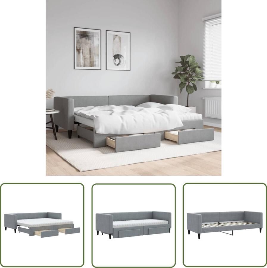 VidaXL The Living Store Slaapbank The Living Store Lichtgrijs Hout Metaal 223x90x68cm 2-in-1 bankbed Opbergruimte Schuimmatras