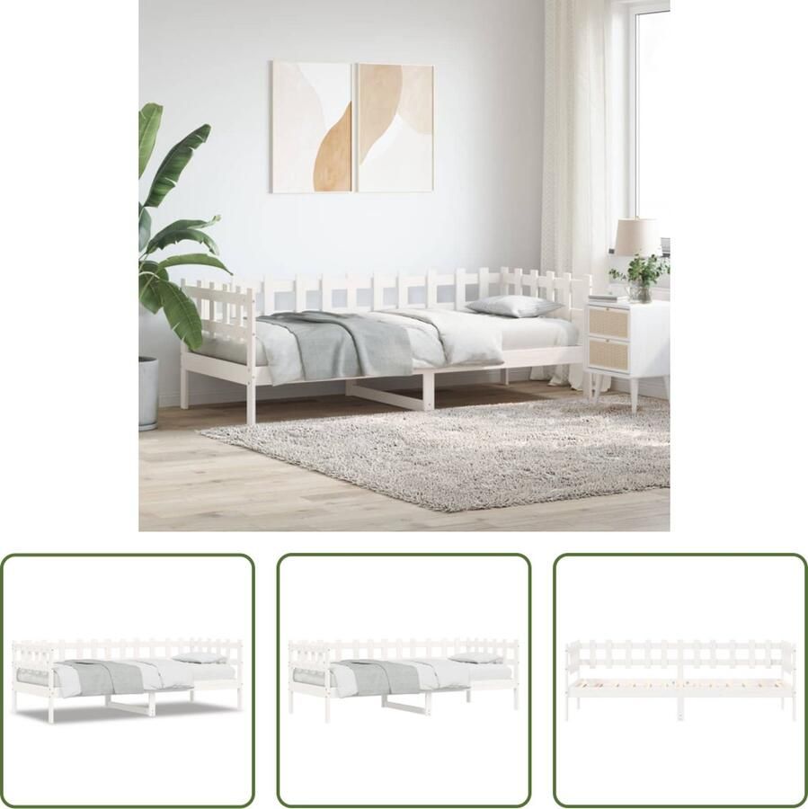 The Living Store Slaapbank zonder matras 80x200 cm massief grenenhout wit Slaapbank Logeerbed Grenenhouten Bed Massief Hout Meubilair Multifunctioneel Meubel