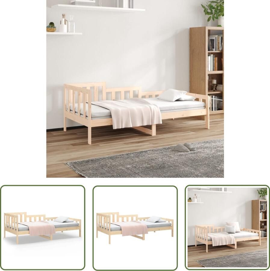 The Living Store Slaapbank Logeerbed Grenenhout 3-zijdig bedhek Gelat ontwerp Veelzijdig Extra opbergruimte 203.5 x 96 x 68.5 cm Geschikte matras- 90 x 200 cm Slaapbank Logeerbed Grenenhout Meubels Tweevoudig Bed Bruine Bank - Foto 2