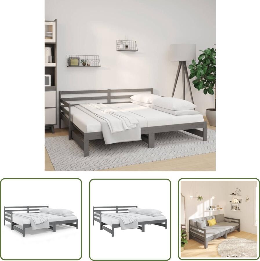 The Living Store Slaapbank uitschuifbaar massief grenenhout grijs 2x(90x190) cm Slaapbank Slaapbanken Bedbank Bed Bank Slaap Bank Houten Bedbank Houten Slaapbank Logeerbed Ligbed Bed Bedbanken Bed Banken - Foto 2